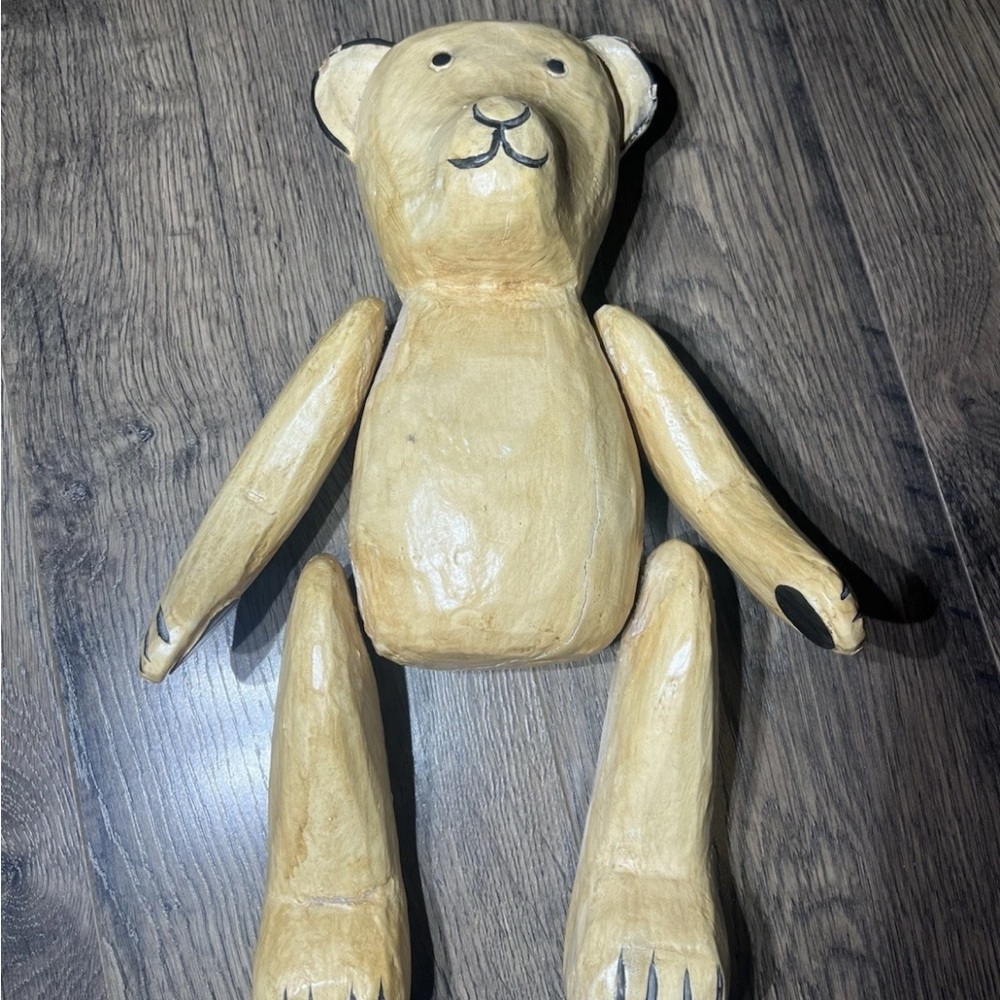 Vintage Wooden Hand Carved Teddy Bear Whimsical Animal Cabin Decor Woodland Folk - Picture 6 of 10
